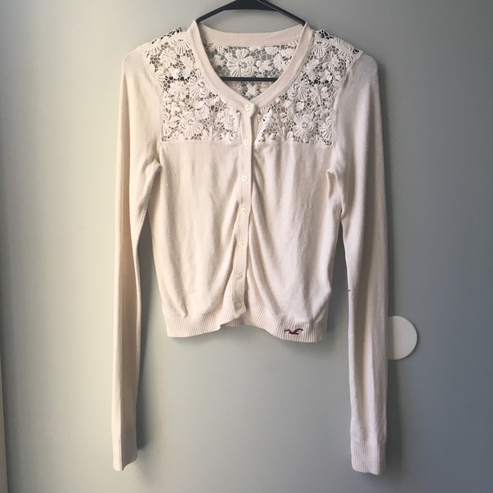 Off white Hollister cardigan with eyelet detail